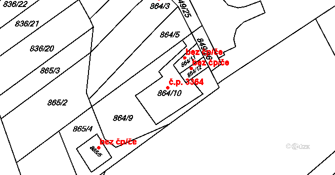 Znojmo 3364 na parcele st. 864/10 v KÚ Znojmo-město, Katastrální mapa