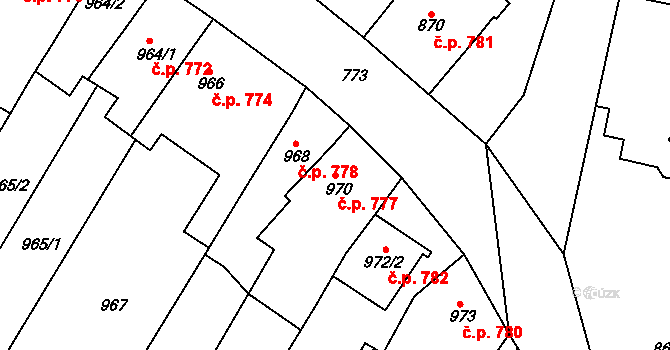 Moravský Krumlov 777 na parcele st. 970 v KÚ Moravský Krumlov, Katastrální mapa