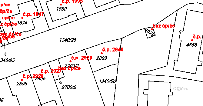 Jablonec nad Nisou 2940 na parcele st. 2803 v KÚ Jablonec nad Nisou, Katastrální mapa