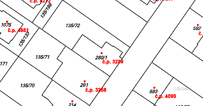 Jihlava 3259 na parcele st. 280/1 v KÚ Bedřichov u Jihlavy, Katastrální mapa