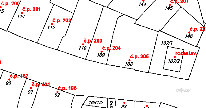 Sadská 204 na parcele st. 109 v KÚ Sadská, Katastrální mapa
