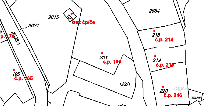 Luby 166 na parcele st. 201 v KÚ Luby I, Katastrální mapa