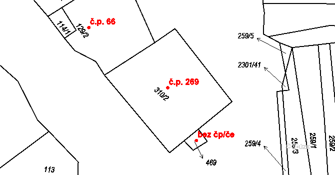 Násedlovice 269 na parcele st. 310/2 v KÚ Násedlovice, Katastrální mapa