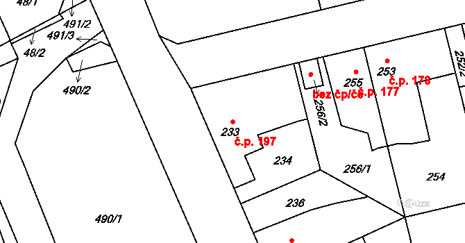 Hřebeč 197 na parcele st. 233 v KÚ Hřebeč, Katastrální mapa