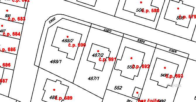 Horní Těrlicko 691, Těrlicko na parcele st. 487/2 v KÚ Horní Těrlicko, Katastrální mapa