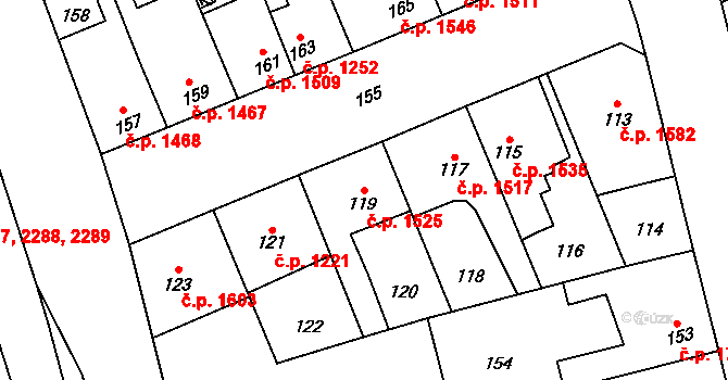 Kročehlavy 1525, Kladno na parcele st. 119 v KÚ Kročehlavy, Katastrální mapa