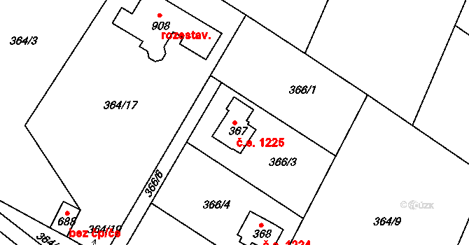 Ládví 1225, Kamenice na parcele st. 367 v KÚ Ládví, Katastrální mapa