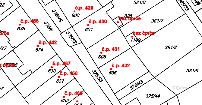 Nová Bystřice 431 na parcele st. 605 v KÚ Nová Bystřice, Katastrální mapa
