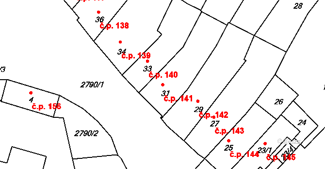 Dačice I 141, Dačice na parcele st. 31 v KÚ Dačice, Katastrální mapa