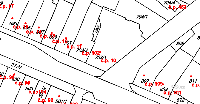 Dačice IV 10, Dačice na parcele st. 703/1 v KÚ Dačice, Katastrální mapa