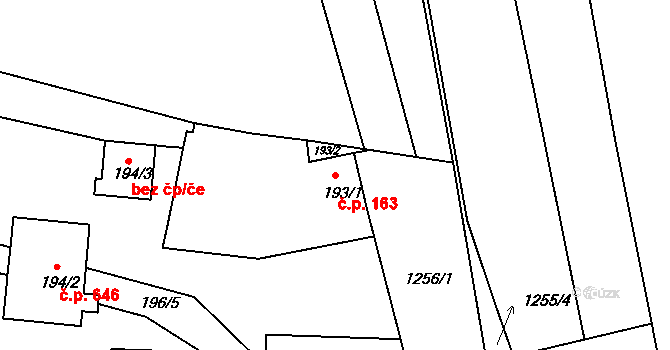 Tuchlovice 163 na parcele st. 193/1 v KÚ Tuchlovice, Katastrální mapa
