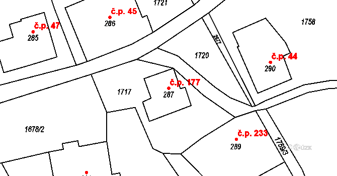 Dolní Rokytnice 177, Rokytnice nad Jizerou na parcele st. 287 v KÚ Dolní Rokytnice, Katastrální mapa