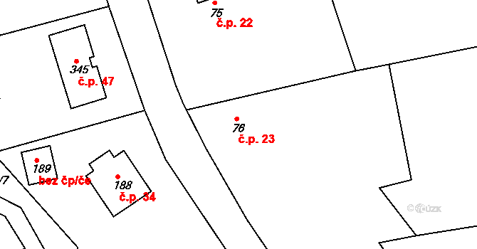 Drahlovice 23, Skuhrov na parcele st. 76 v KÚ Skuhrov pod Brdy, Katastrální mapa