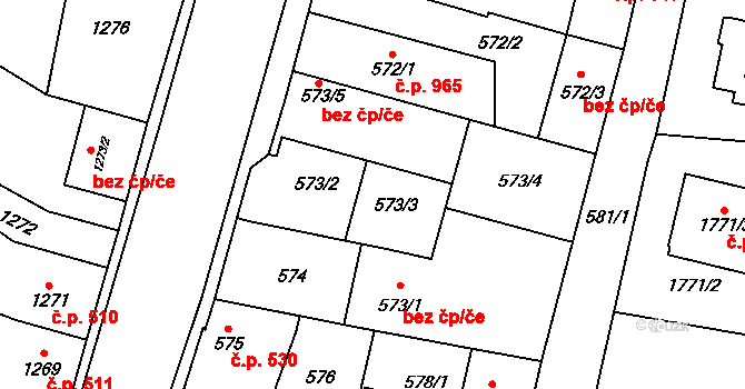 Kosmonosy 155 na parcele st. 573 v KÚ Kosmonosy, Katastrální mapa
