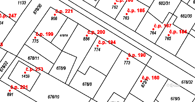 Chlumec nad Cidlinou III 194, Chlumec nad Cidlinou na parcele st. 774 v KÚ Chlumec nad Cidlinou, Katastrální mapa