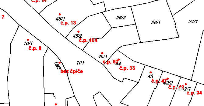 Tážaly 57, Kožušany-Tážaly na parcele st. 45/1 v KÚ Tážaly, Katastrální mapa