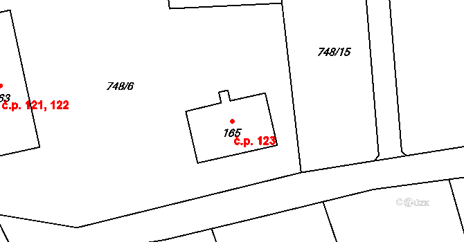 Hořovičky 123 na parcele st. 165 v KÚ Hořovičky, Katastrální mapa