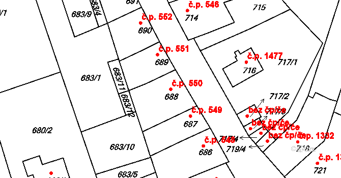 Roudnice nad Labem 550 na parcele st. 688 v KÚ Roudnice nad Labem, Katastrální mapa