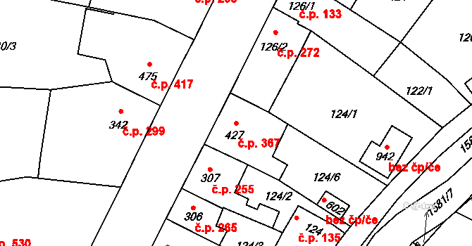 Libáň 367 na parcele st. 427 v KÚ Libáň, Katastrální mapa