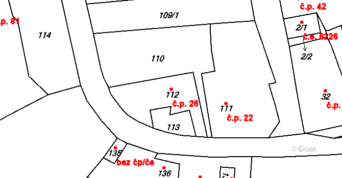 Hostovice 26, Ústí nad Labem na parcele st. 112 v KÚ Hostovice u Ústí nad Labem, Katastrální mapa