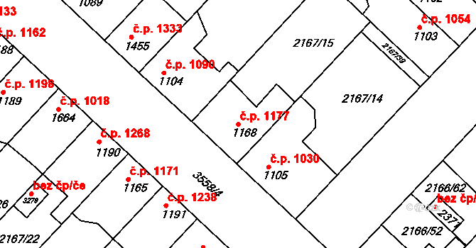 Lysá nad Labem 1177 na parcele st. 1168 v KÚ Lysá nad Labem, Katastrální mapa