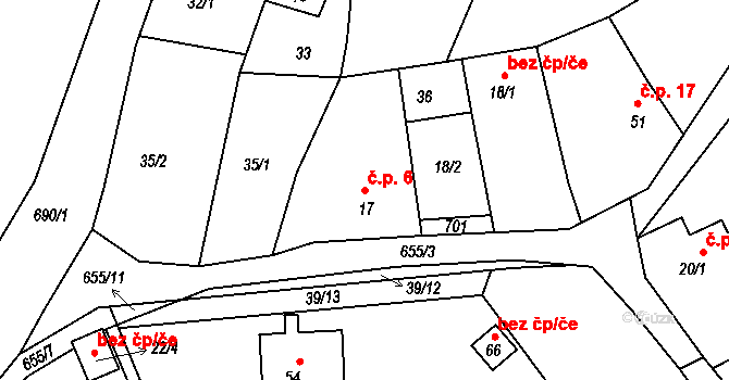 Lestkov 6, Klášterec nad Ohří na parcele st. 17 v KÚ Lestkov u Klášterce nad Ohří, Katastrální mapa
