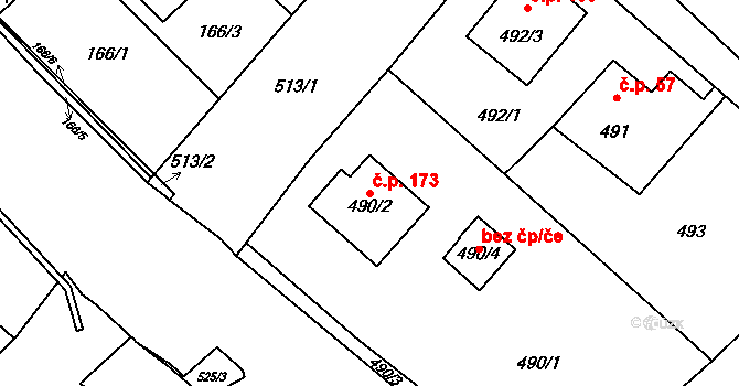 Vrbice 173, Bohumín na parcele st. 490/2 v KÚ Vrbice nad Odrou, Katastrální mapa