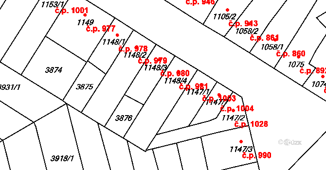 Břeclav 981 na parcele st. 1148/4 v KÚ Břeclav, Katastrální mapa