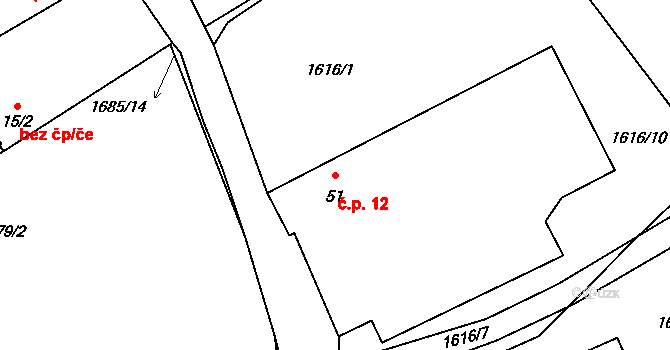 Petrovice 12, Mladošovice na parcele st. 51 v KÚ Petrovice u Borovan, Katastrální mapa