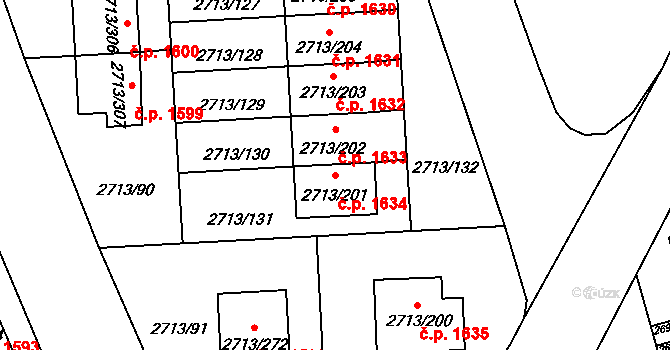 Pelhřimov 1634 na parcele st. 2713/201 v KÚ Pelhřimov, Katastrální mapa