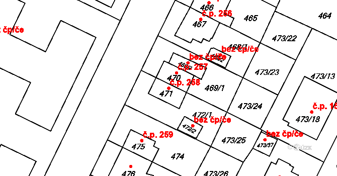 Místek 258, Frýdek-Místek na parcele st. 471 v KÚ Místek, Katastrální mapa