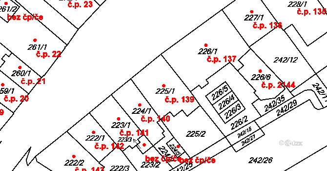 Sokolov 139 na parcele st. 225/1 v KÚ Sokolov, Katastrální mapa