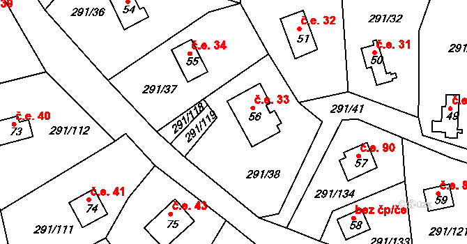 Cetnov 33, Cheb na parcele st. 56 v KÚ Cetnov, Katastrální mapa
