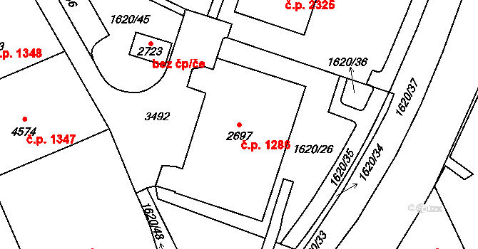 Cheb 1286 na parcele st. 2697 v KÚ Cheb, Katastrální mapa