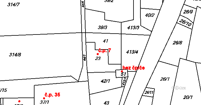Louchov 7, Domašín na parcele st. 23 v KÚ Louchov, Katastrální mapa