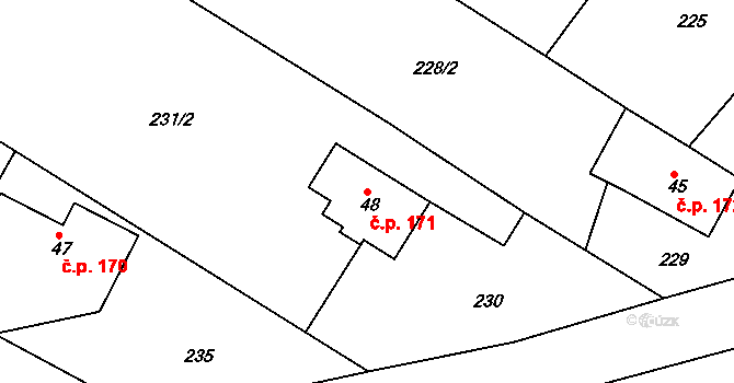 Starobucké Debrné 171, Nemojov na parcele st. 48 v KÚ Starobucké Debrné, Katastrální mapa