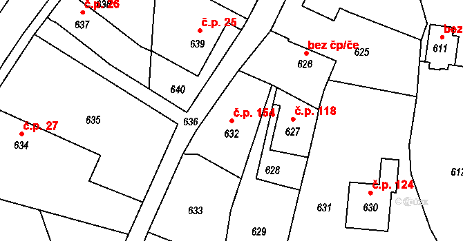 Jablůnka 154 na parcele st. 632 v KÚ Jablůnka, Katastrální mapa