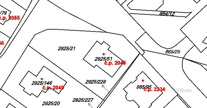 Pelhřimov 2048 na parcele st. 2925/51 v KÚ Pelhřimov, Katastrální mapa
