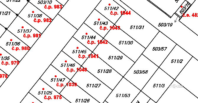 Mutěnice 1042 na parcele st. 511/44 v KÚ Mutěnice, Katastrální mapa