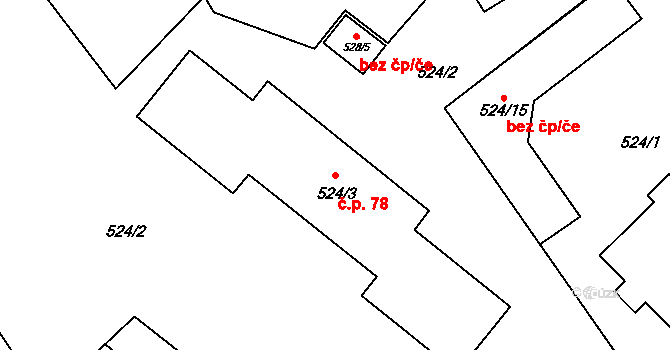 Rumburk 1 78, Rumburk na parcele st. 524/3 v KÚ Rumburk, Katastrální mapa