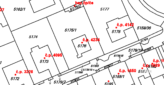 Chomutov 4234 na parcele st. 5176 v KÚ Chomutov I, Katastrální mapa