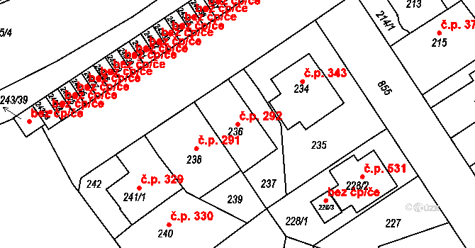 Doudlevce 292, Plzeň na parcele st. 236 v KÚ Doudlevce, Katastrální mapa