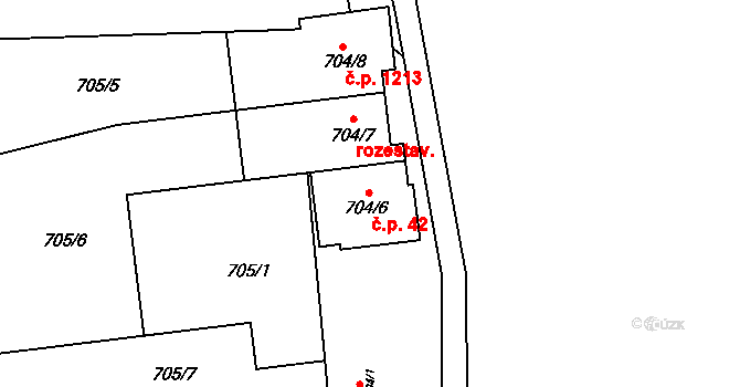Lobzy 42, Plzeň na parcele st. 704/6 v KÚ Lobzy, Katastrální mapa