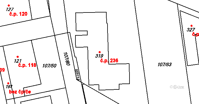Srch 236 na parcele st. 319 v KÚ Srch, Katastrální mapa