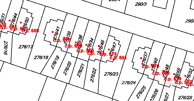 Jinonice 676, Praha na parcele st. 276/46 v KÚ Jinonice, Katastrální mapa