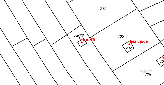 Přerov VI-Újezdec 79, Přerov na parcele st. 726/3 v KÚ Újezdec u Přerova, Katastrální mapa