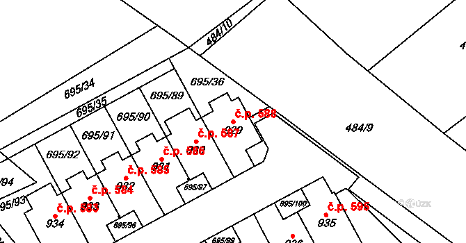 Kryry 588 na parcele st. 929 v KÚ Kryry, Katastrální mapa
