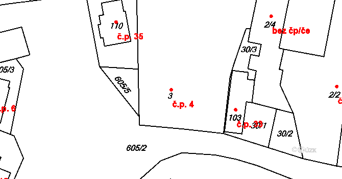 Bratronice 4, Smilovice na parcele st. 3 v KÚ Bratronice u Luštěnic, Katastrální mapa