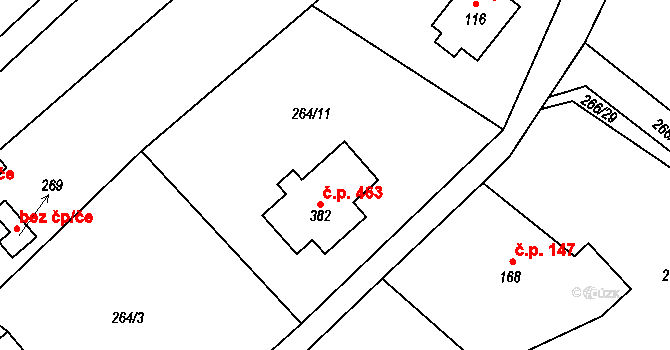 Lubina 463, Kopřivnice na parcele st. 382 v KÚ Drnholec nad Lubinou, Katastrální mapa