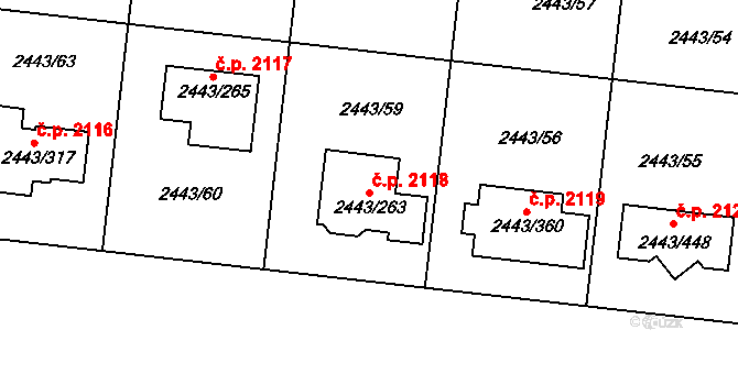 Roztoky 2118 na parcele st. 2443/263 v KÚ Roztoky u Prahy, Katastrální mapa